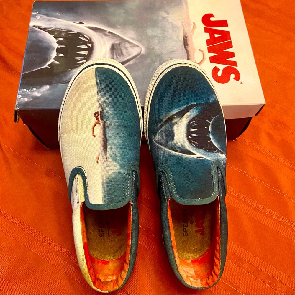 Limited Edition Jaws Sperry Slip On Canvas Shoe. Men’s 6.5 Women’s 8